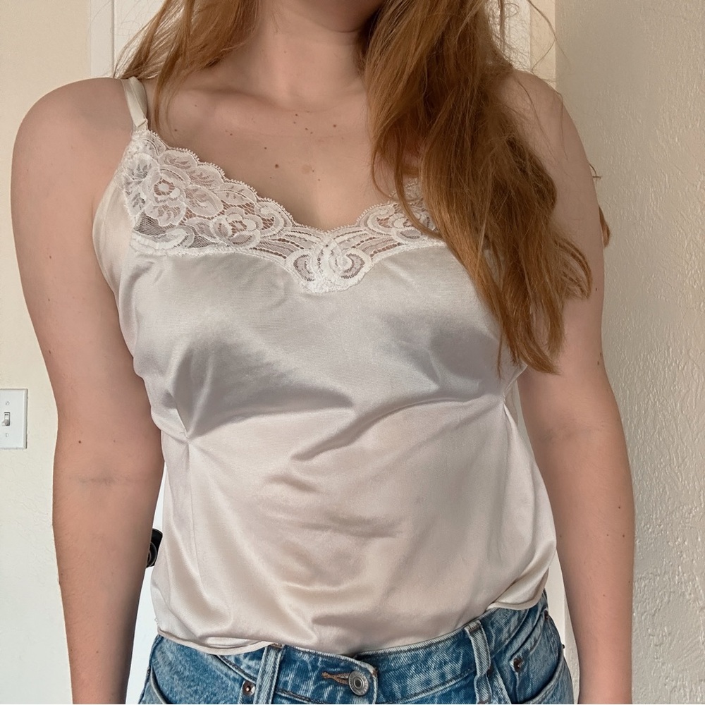 Vintage White Lace Satin Tank